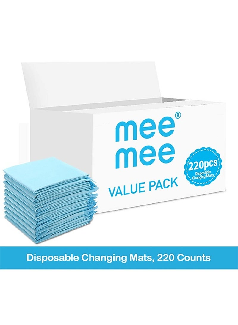 Mee Mee Disposable Changing Mats 220 Counts Soft Waterproof Mat Portable Leak Proof Changing Mat New Mom Leak Proof Under pad Mattress Table Protector Pad