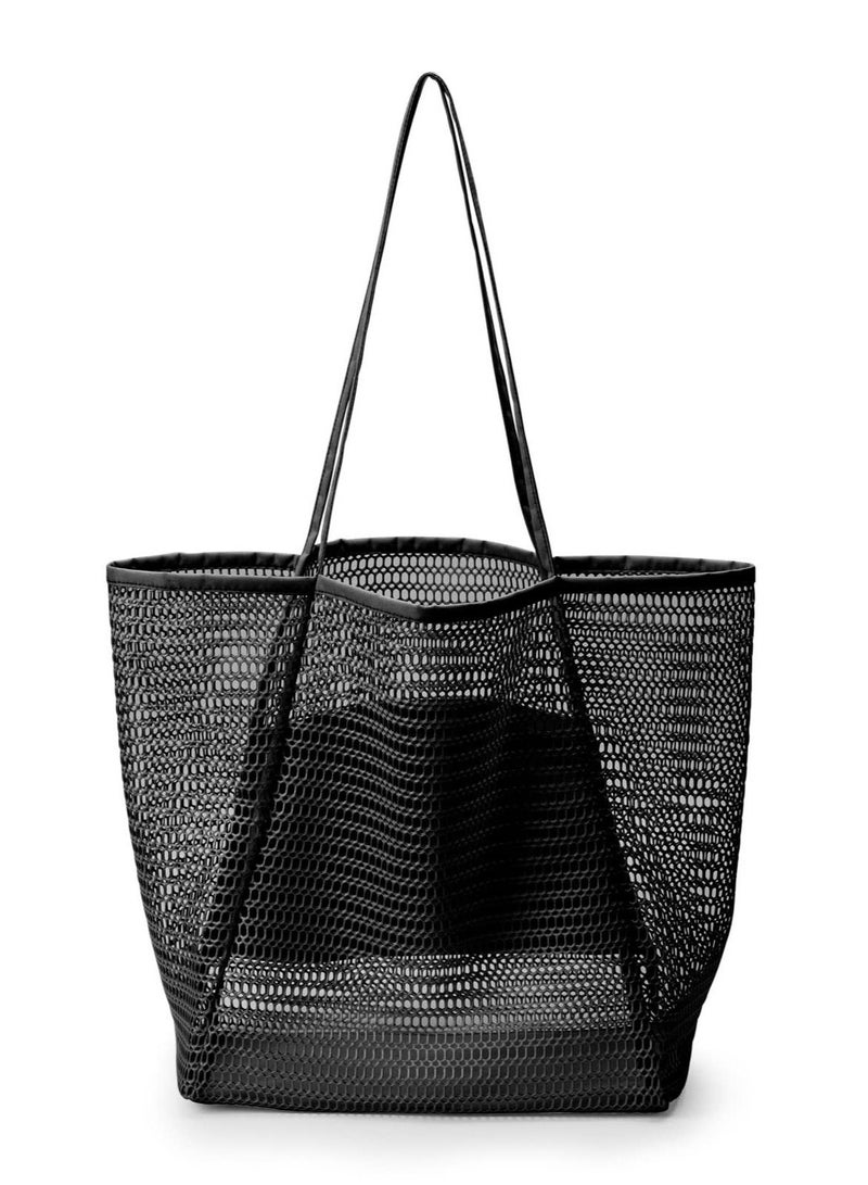 Tote Bag Large Summer Beach Bag, Mesh Tote Bag for Ladies and Girls, Shopping Bag Reusable, Large Casual Shoulder Bag with Zipper Inner Pocket for Travel Daily Pool Gym Picnic, Lightweight Grocery Bag