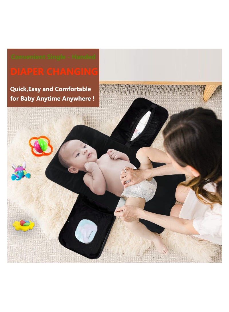 Portable Changing Mat, Baby Travel Changing Mat, Foldable Waterproof Diaper Nappy Pad with Storage Pockets, Lightweight Changing Pad with Memory Foam Headrest, Multifunctional Baby Changing Table