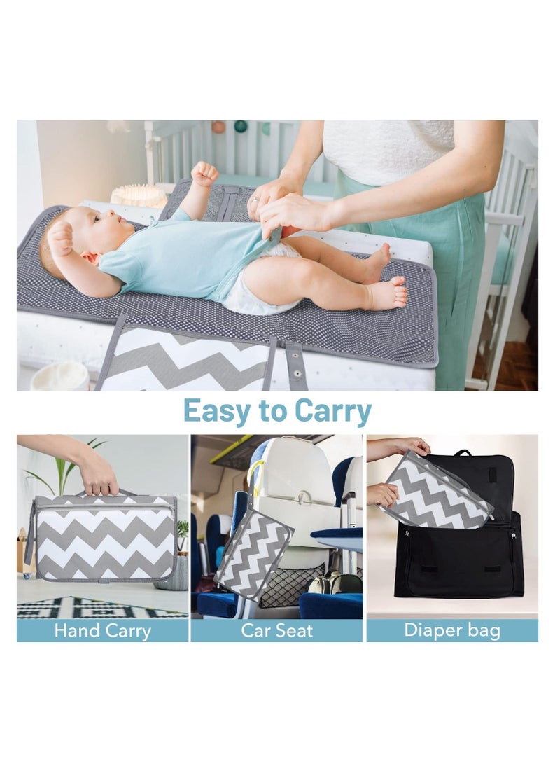 Baby Portable Diaper Changing Pad, Pad & Changer Travel Bag, Smart Design Mat, Waterproof Kit, Gifts for Shower (Grey Wave)