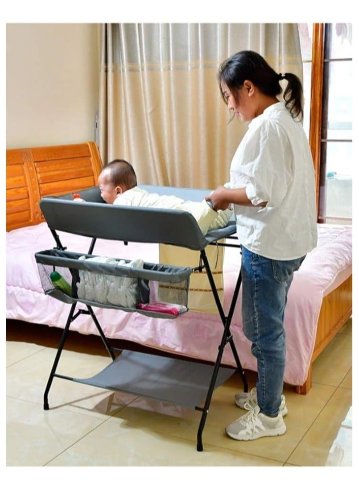 Baby Changing Table,Foldable, Portable,With Wheels, Height Can Be Adjusted In Three Steps,Waterproof Diaper Changing Table Pad Topper