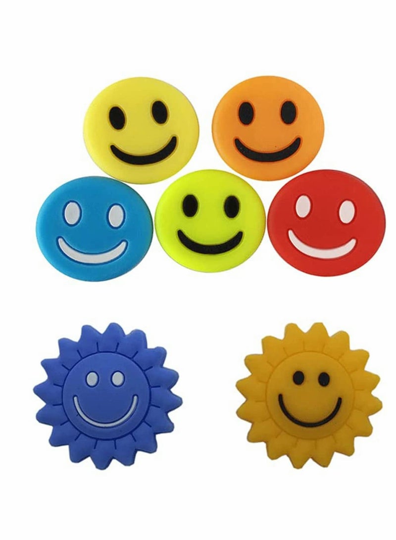 Tennis Vibration Dampeners, 7 Pcs Squash Racket Vibration Dampeners Silicone Racket Smile Face Shock Absorbers Sunflower Tennis Racket Dampene for Tennis Players