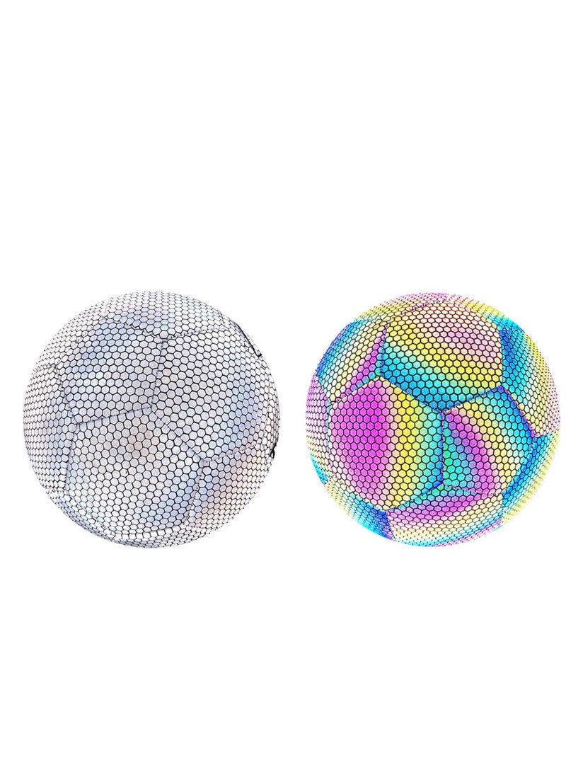 Reflective Soccer Ball, Holographic Light-Emitting Soccer Ball Flashing Reflective Dark Toys Football for Night Games and Training Glowing Ball Lightweight Toy Gift for Boys, Children, and Men