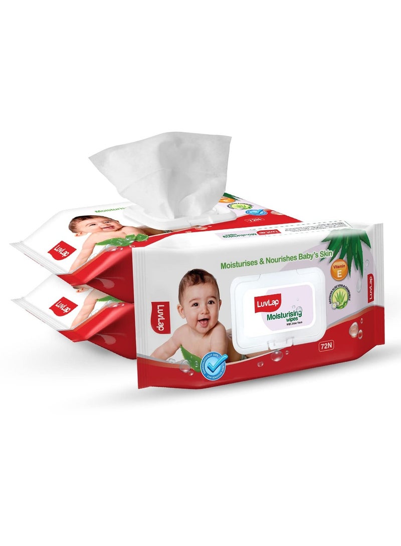 Paraben Free wipes for baby skin with Aloe Vera Fragrance Free pH Balanced Dermatologically Safe Baby Wipes Rich in Vitamin E & chamomile extract 72 Wipes Pack With Lid Pack 3 packs