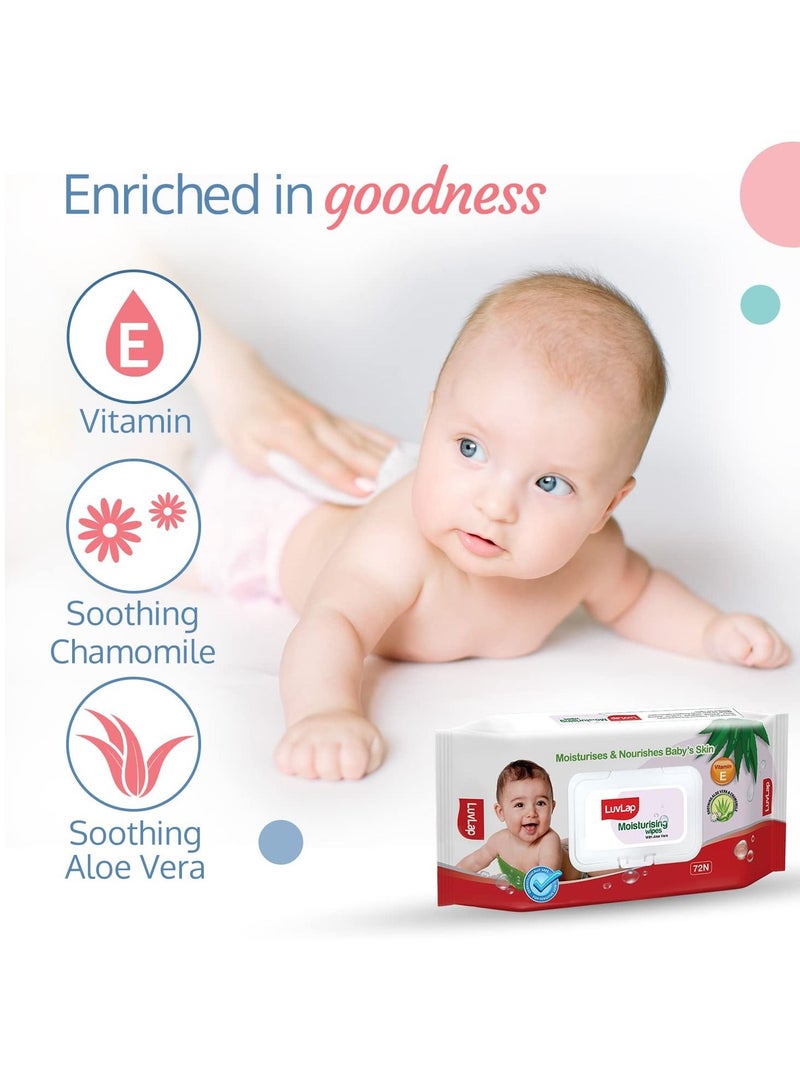 Paraben Free wipes for baby skin with Aloe Vera Fragrance Free pH Balanced Dermatologically Safe Baby Wipes Rich in Vitamin E & chamomile extract 72 Wipes Pack With Lid Pack 3 packs