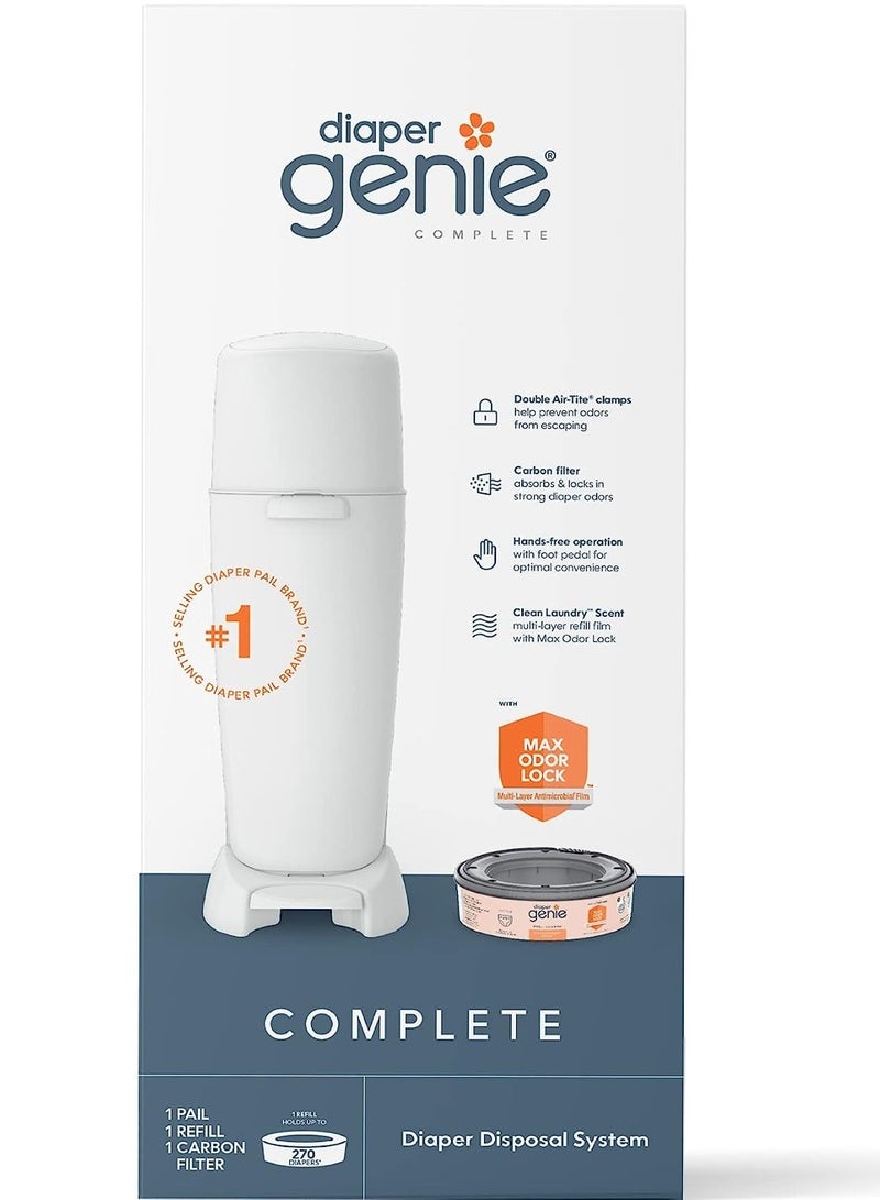 Diaper Genie complete diaper pail white with antimicrobial odor control includes 1 diaper trash can 1 refill bags 1 carbon filter packaging may vary