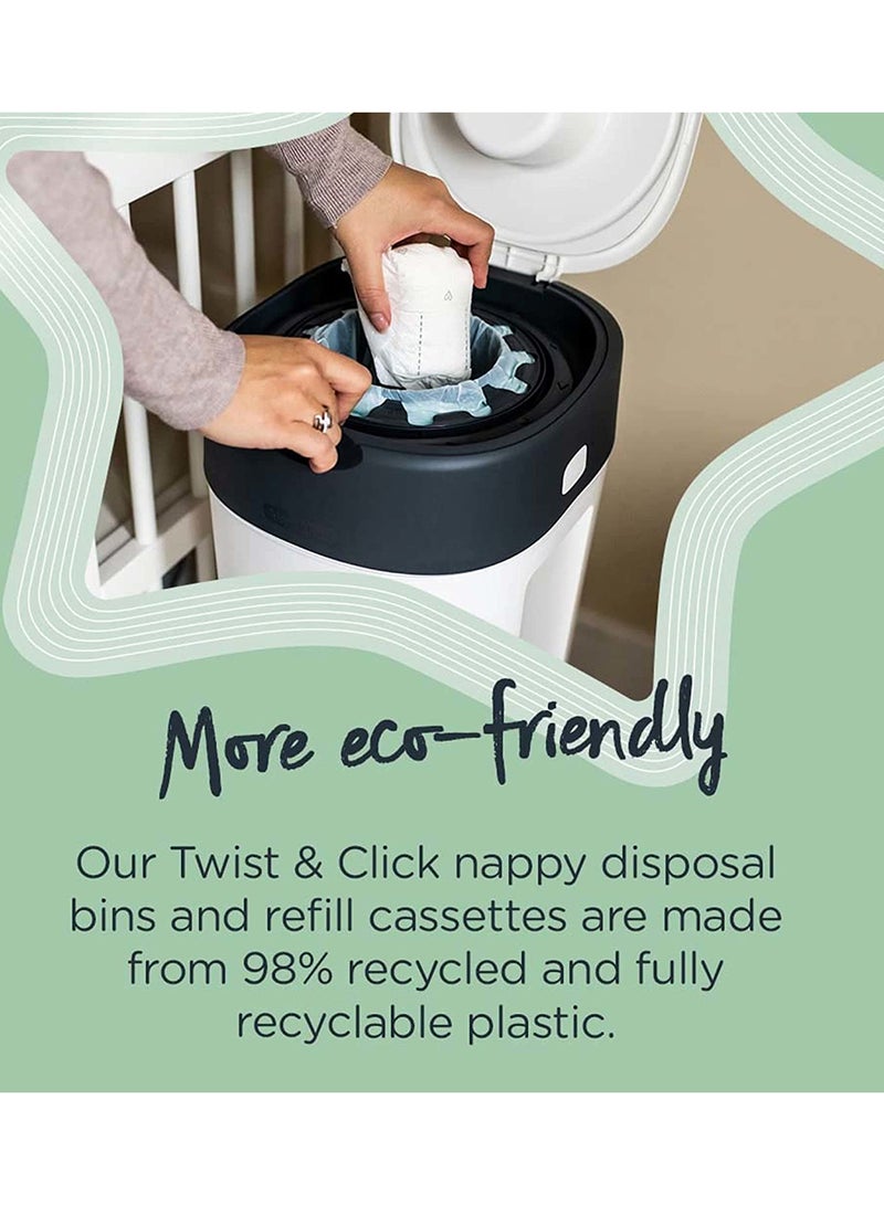 Twist And Click Sangenic XL Nappy Bin, Holds up to 60 Nappies, Eco-Friendlier System, 76cm Tall, Includes 1x Refill Cassette with Sustainably Sourced Antibacterial Greenflim