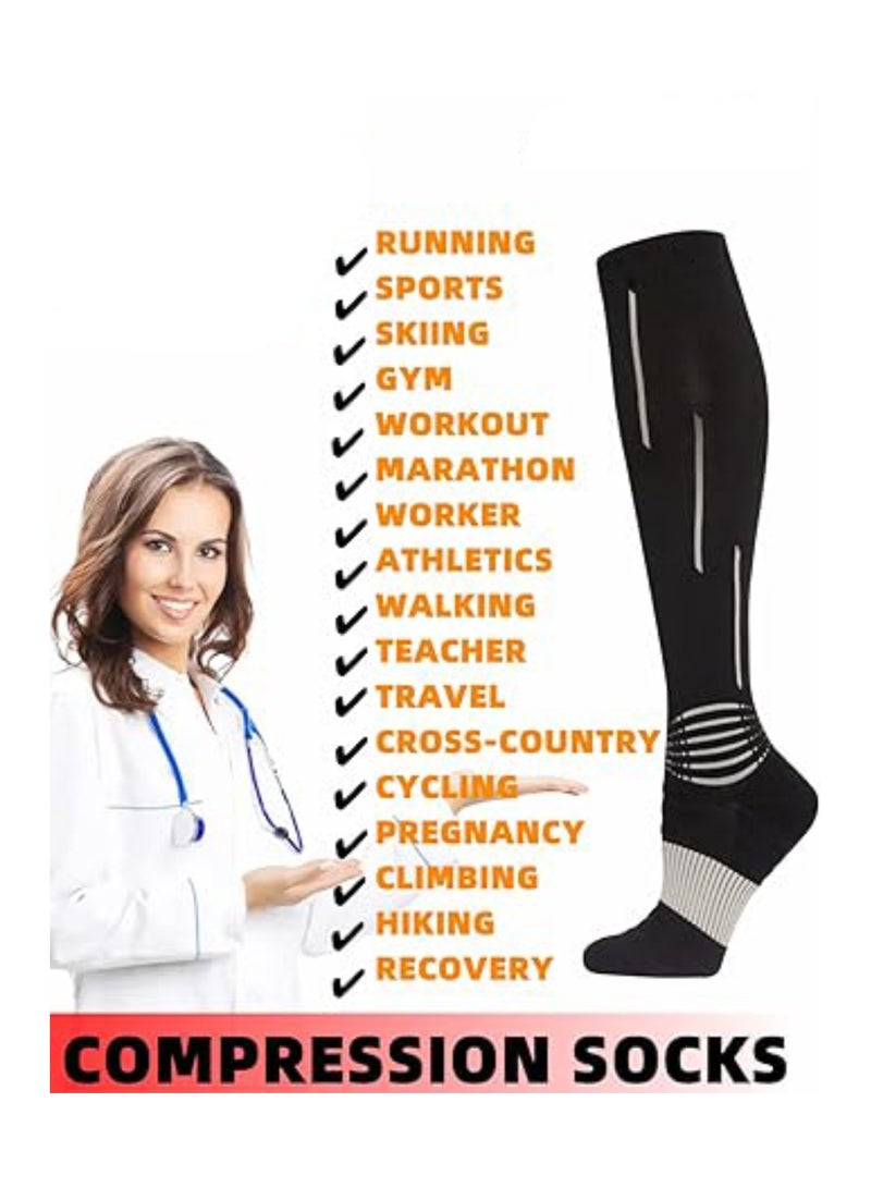 1 Pair Sports Compression Socks for Women and Men, 20-30 mmHg Running Support Socks, Wide Calves for Flying Running, Athletic, Compression Socks for Woman & Man Unisex (M, 38-45)