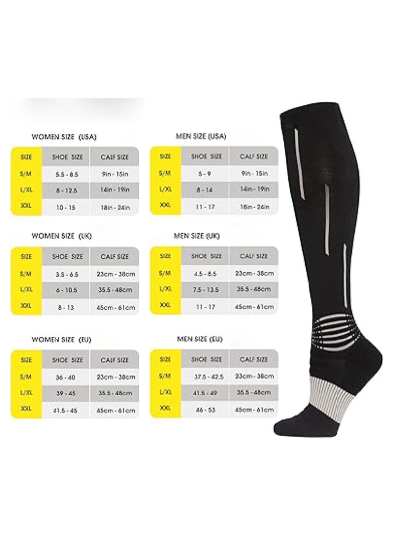 1 Pair Sports Compression Socks for Women and Men, 20-30 mmHg Running Support Socks, Wide Calves for Flying Running, Athletic, Compression Socks for Woman & Man Unisex (M, 38-45)