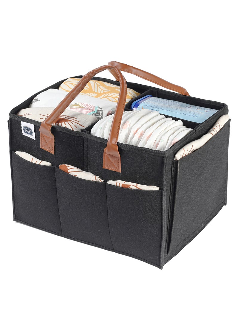 Foldable And Portable Diaper Caddy Organizer Caddy With Travel Pouch - Large - Black