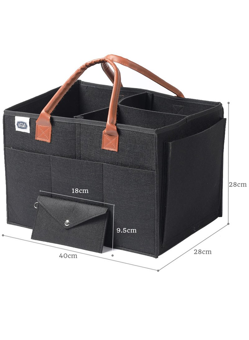 Foldable And Portable Diaper Caddy Organizer Caddy With Travel Pouch - Large - Black