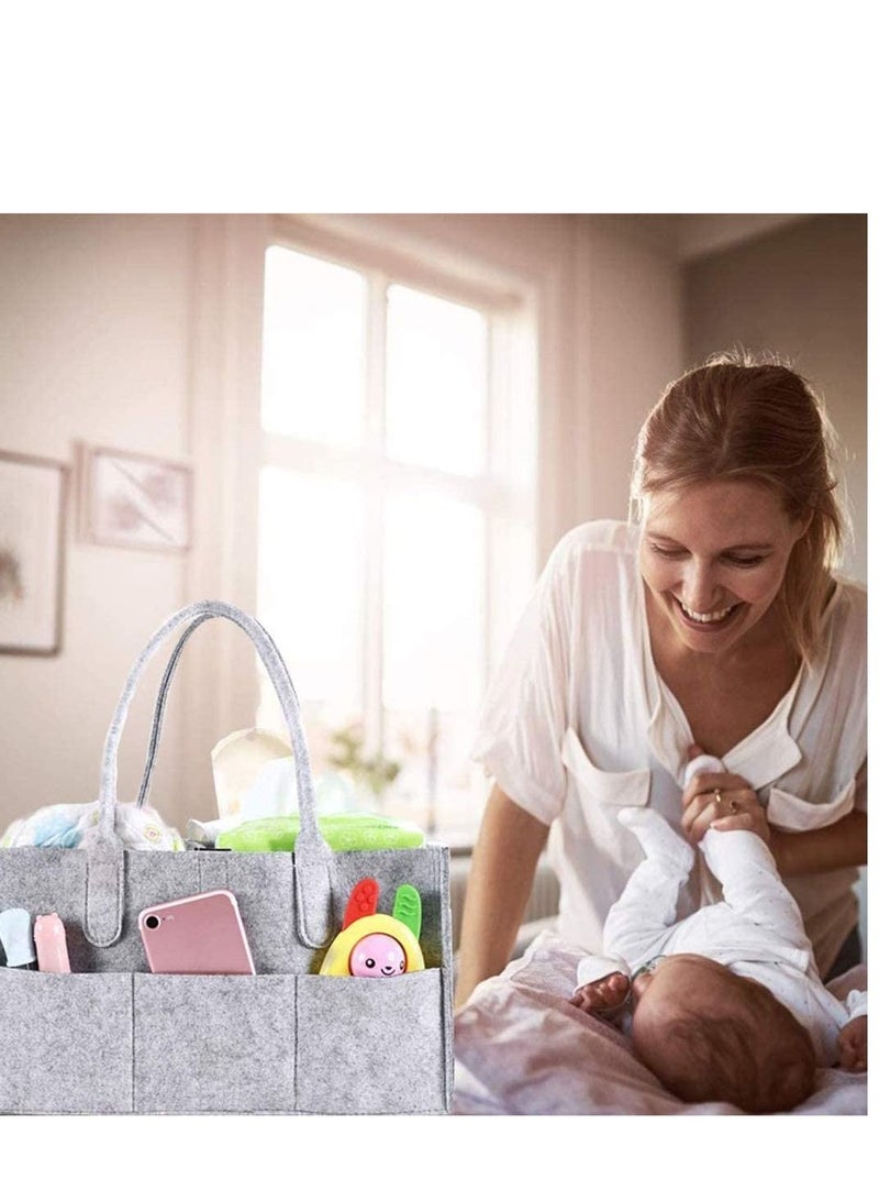 Baby Diaper Caddy, Portable Changing Table Organiser Nursery Storage Bin Basket with Changeable Compartments, Wipes Bag, Grey Nappy Caddy Organise