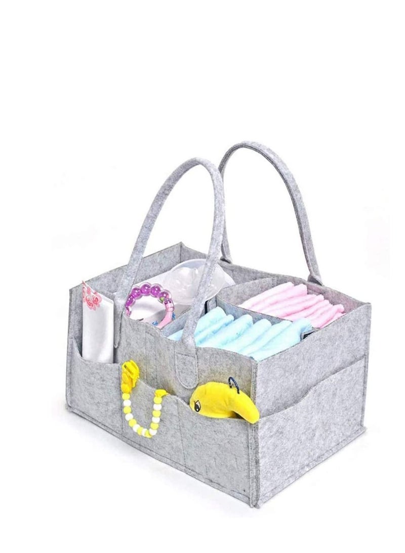 Baby Diaper Caddy, Portable Changing Table Organiser Nursery Storage Bin Basket with Changeable Compartments, Wipes Bag, Grey Nappy Caddy Organise