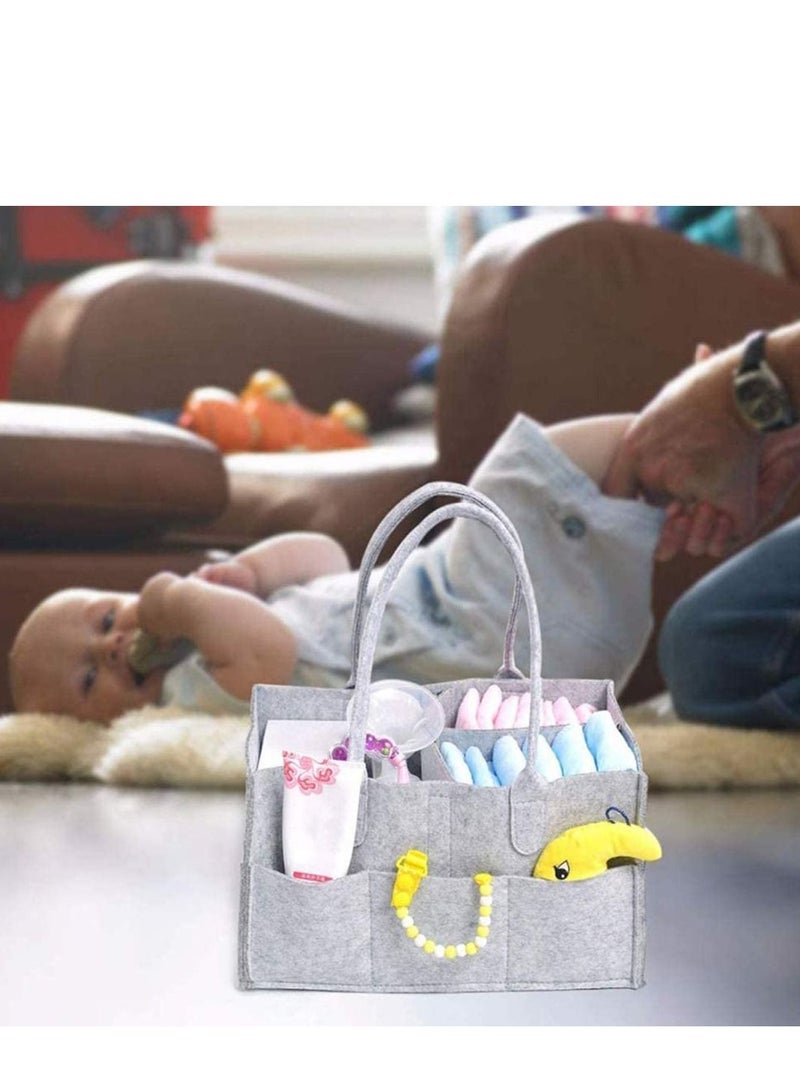 Baby Diaper Caddy, Portable Changing Table Organiser Nursery Storage Bin Basket with Changeable Compartments, Wipes Bag, Grey Nappy Caddy Organise