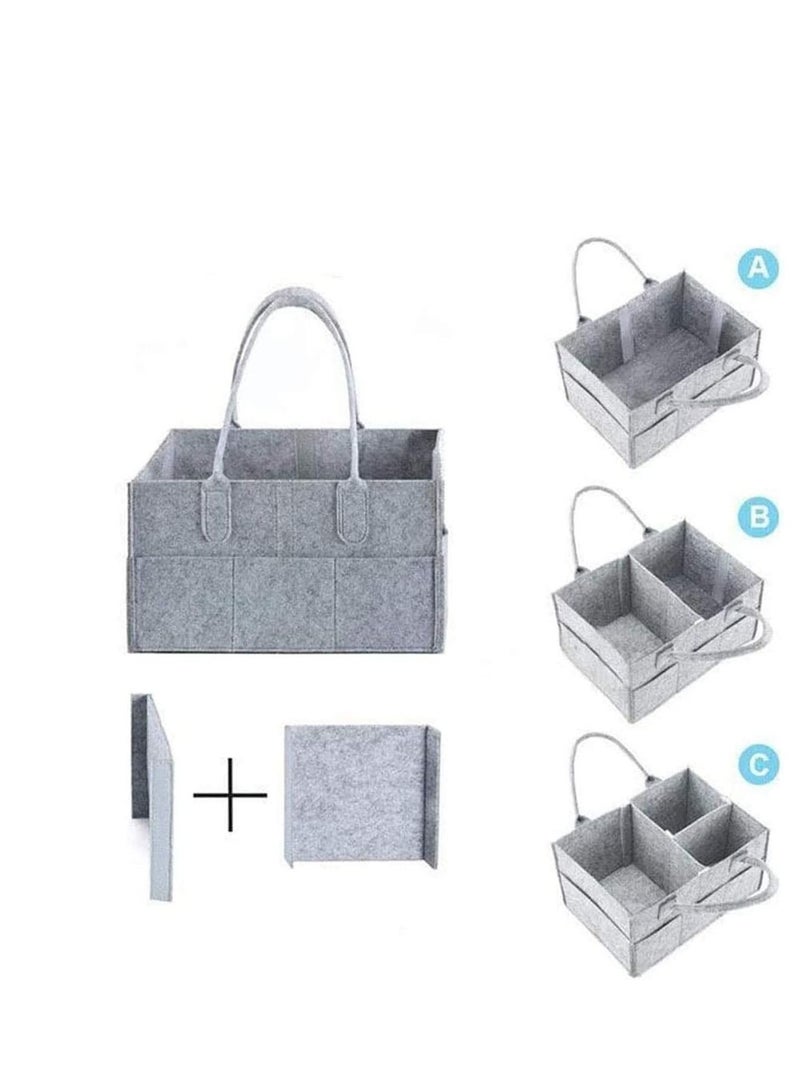 Baby Diaper Caddy, Portable Changing Table Organiser Nursery Storage Bin Basket with Changeable Compartments, Wipes Bag, Grey Nappy Caddy Organise
