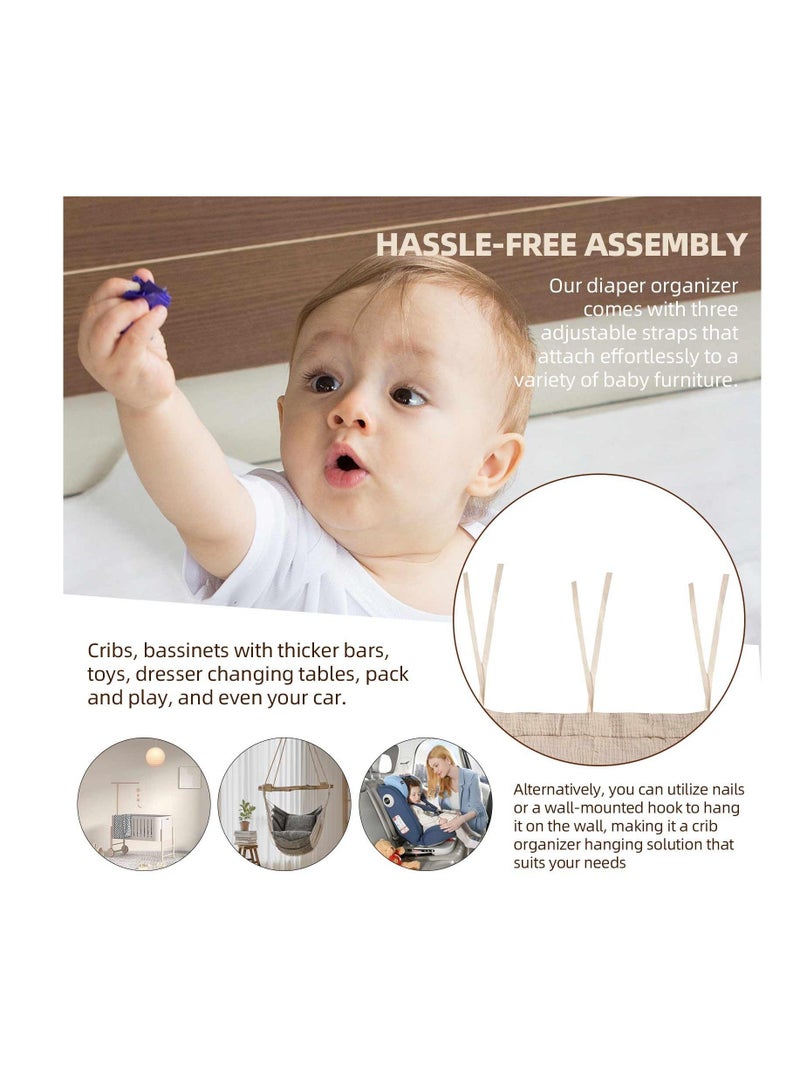Diaper Caddy and Organizer for Changing Table Crib Multi-Functional Hanging Stacker Nursery Cribs Holder Baby Storage Accessories(Khaki, 8