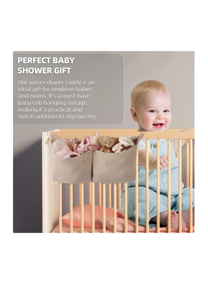 Diaper Caddy and Organizer for Changing Table Crib Multi-Functional Hanging Stacker Nursery Cribs Holder Baby Storage Accessories(Khaki, 8