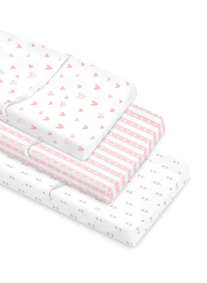 100% Organic Cotton Changing Pad Covers Or Cradle Sheets With Reinforced Safety Strap Holes. Soft Preshrunk And Machine Washable. Girl 3 Pk