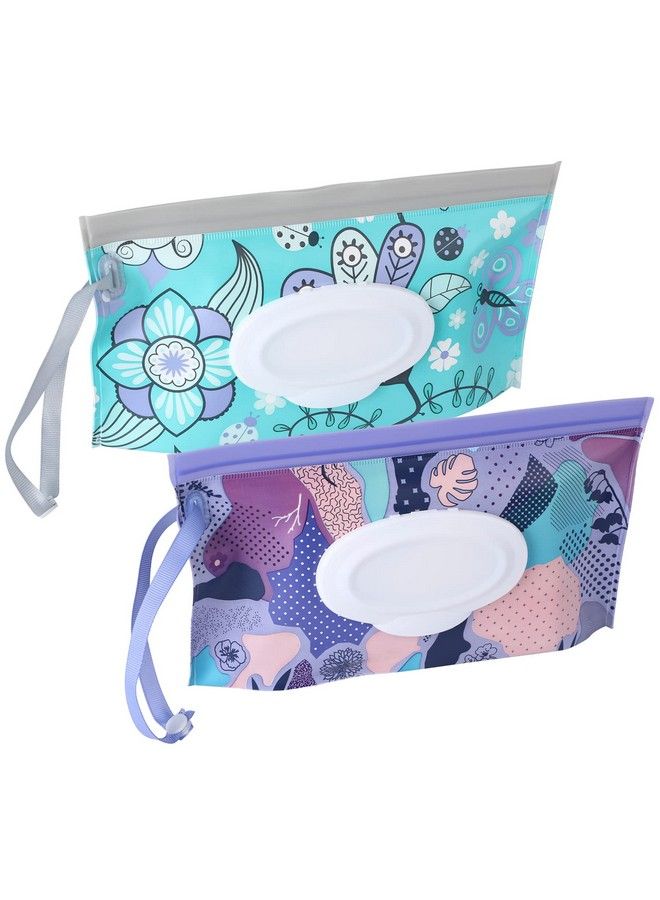 2 Pack Baby Wipe Dispenserreusable Portable Wipe Holderbaby Wipes Containertravel Baby Wipesrefillable Wet Wipe Pouch(Floral)