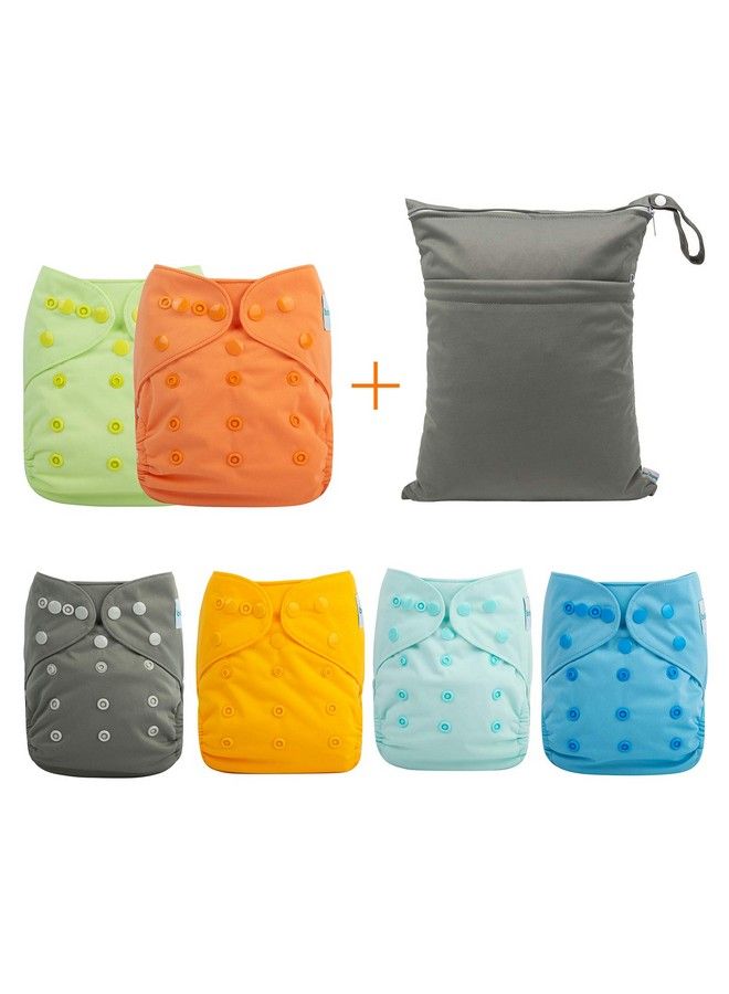 Cloth Diaper Covers For Fitted Diapers And Prefolds With Double Gussetadjustable Reusable For Baby Boys 6Pcs Covers+One Wet Bag 6Dcf06