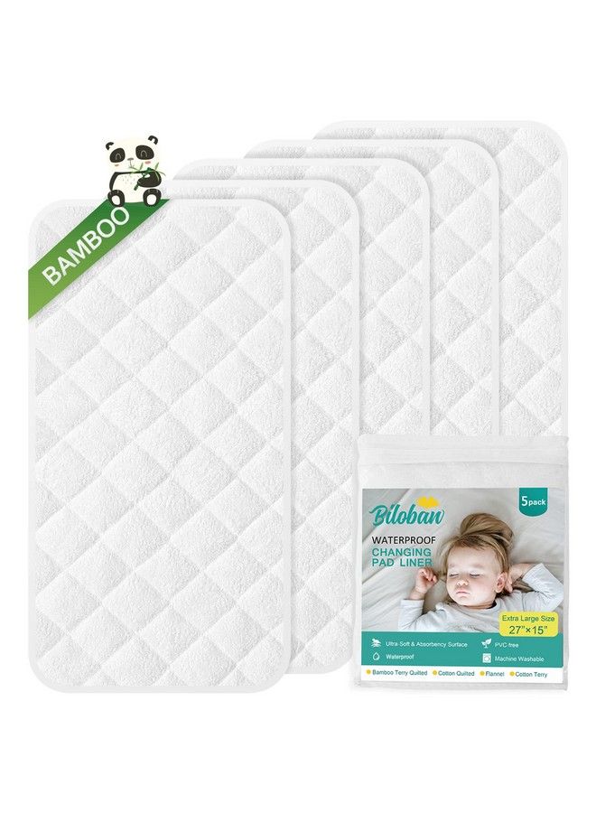 Changing Pad Liner 5 Pack (Improved Thickness) Superior Bamboo Terry Surface Waterproof & Absorbent Diaper Changing Pad Liners