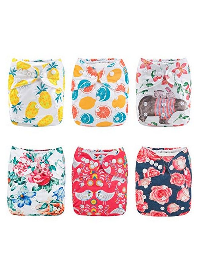 Baby Cloth Diaper One Size Adjustable Washable Reusable For Baby Girls And Boys 6 Pack With 12 Inserts 6Dm63