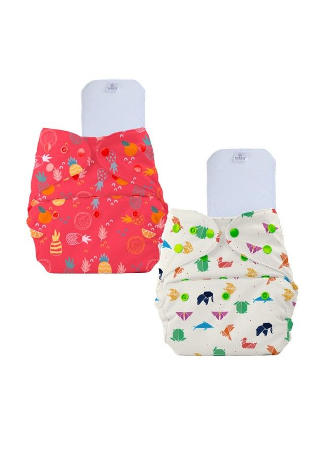 Adjustable Reusable 2 Pocket Cloth Diaper Cover Combo With 2 Microfiber Insert For Babies (Pack Of Origami And Pineapple 3 36 Months)