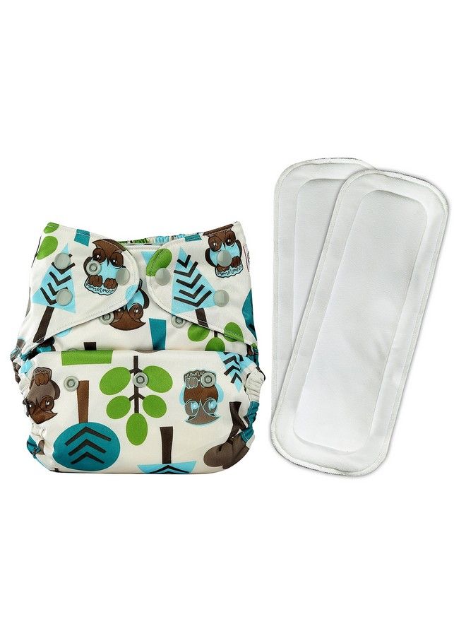 Cloth Diaper Cover With 2 Wet Free Inserts Perfect For Babies Between 636 Months 7 To 15 Kgs Trees (Adjustable Washable & Reusable Snap Fit Diaper Cover With 2 Soakers)