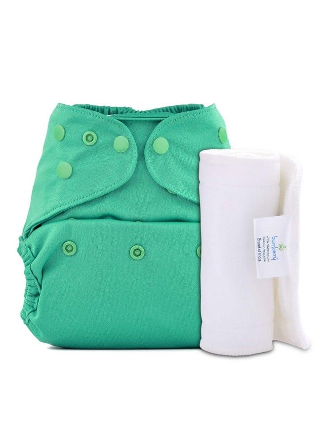 Baby Reusable Diaper Cover Adjustable Size With Wet Free Insert ( Blue Green 0 To 3 Years)