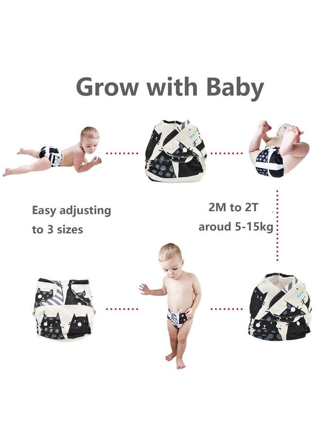 Reusable Cloth Diapers For Baby Boys One Size Adjustable Washable Pocket Nappy Covers 6 Pack+6Pcs Bamboo Inserts+Wet Bag 6Fb42