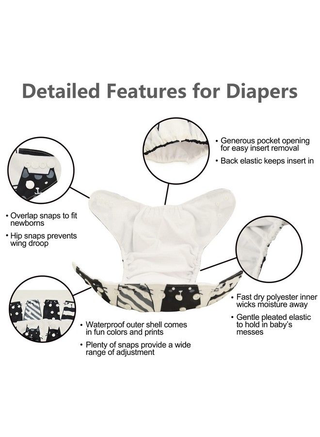 Reusable Cloth Diapers For Baby Boys One Size Adjustable Washable Pocket Nappy Covers 6 Pack+6Pcs Bamboo Inserts+Wet Bag 6Fb42