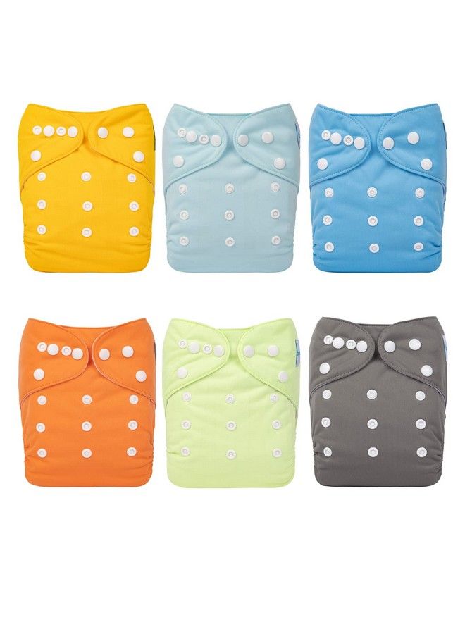 Reusable Cloth Diapers For Baby Boys One Size Adjustable Washable Pocket Nappy Covers 6 Pack+6Pcs Bamboo Inserts+Wet Bag 6Fb42