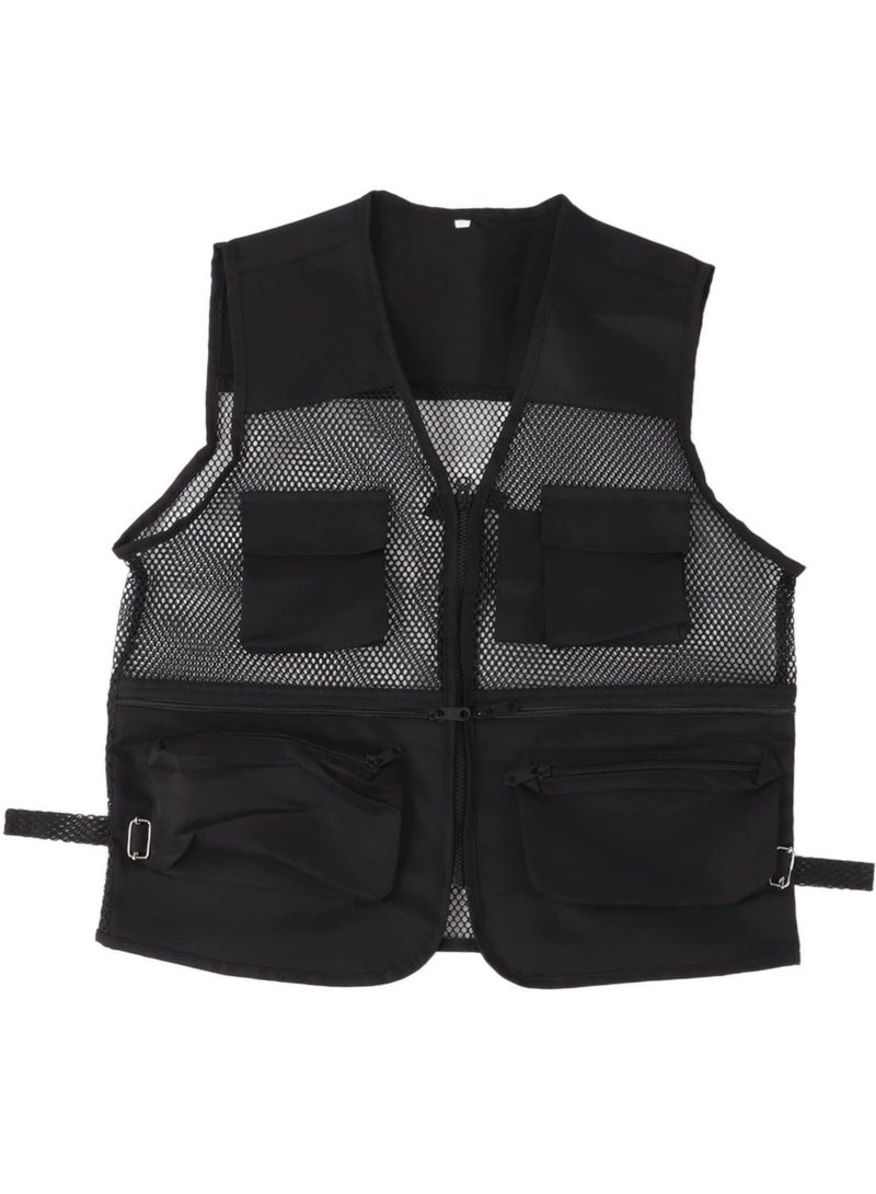 Mesh Fishing Vest, Men Durable Breathable Multi Pocket Summer Vest Photography Travel Hiking Waistcoat Jacket for Outdoor Work Safari Fishing Travel, for Adults and Youth, XL Size