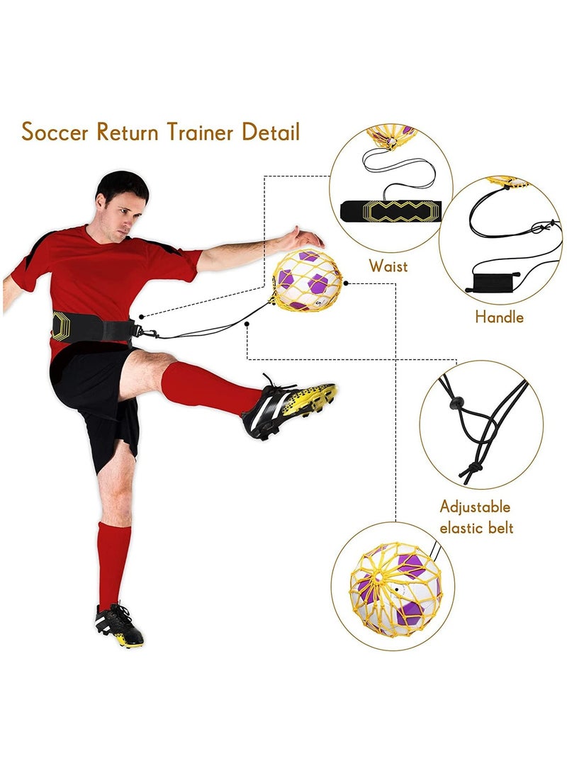 2Pcs Soccer Kick Trainer Waist Belt, Throw Trainer Handle Solo Soccer Trainer Juggling Net Elastic Soccer Training Equipment for Kids Adults Training Aid, Ball Size 3, 4, 5-Yellow