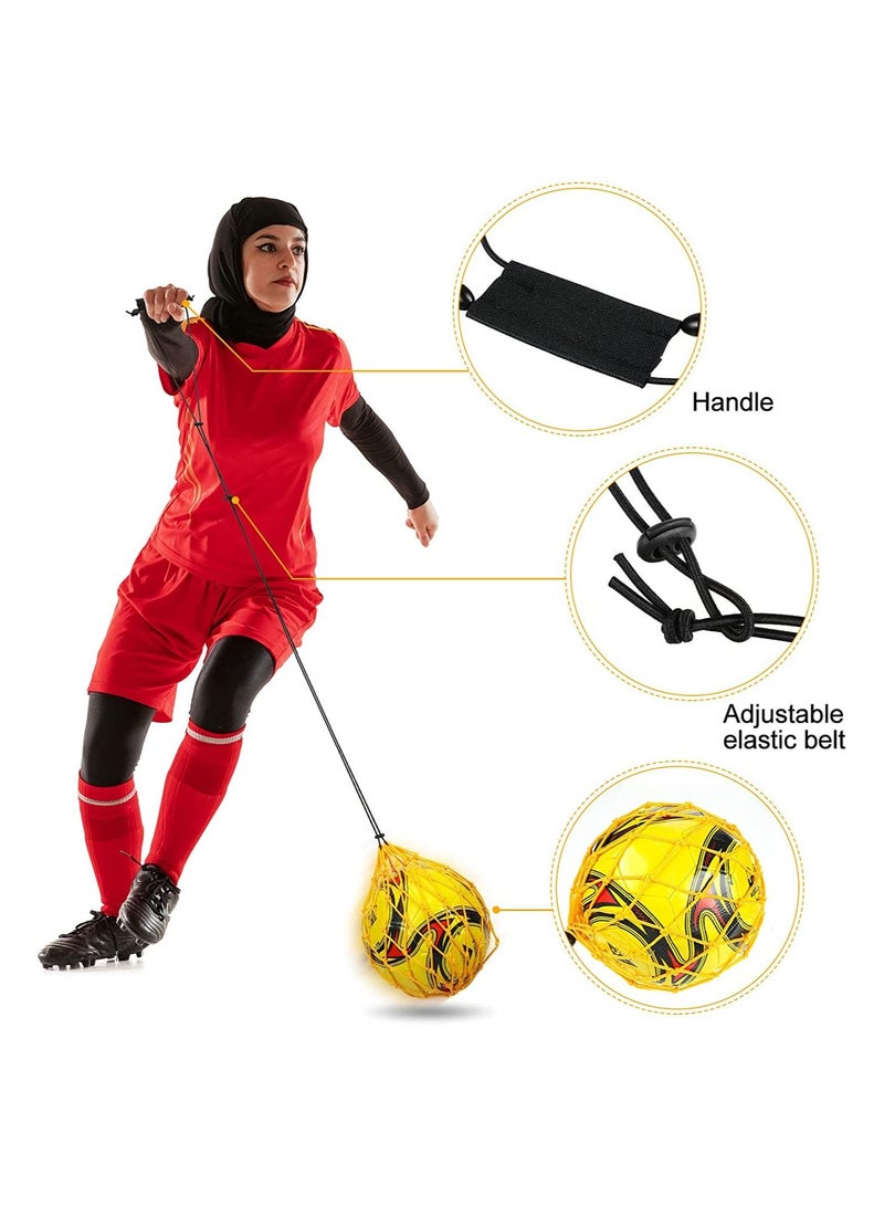 2Pcs Soccer Kick Trainer Waist Belt, Throw Trainer Handle Solo Soccer Trainer Juggling Net Elastic Soccer Training Equipment for Kids Adults Training Aid, Ball Size 3, 4, 5-Yellow
