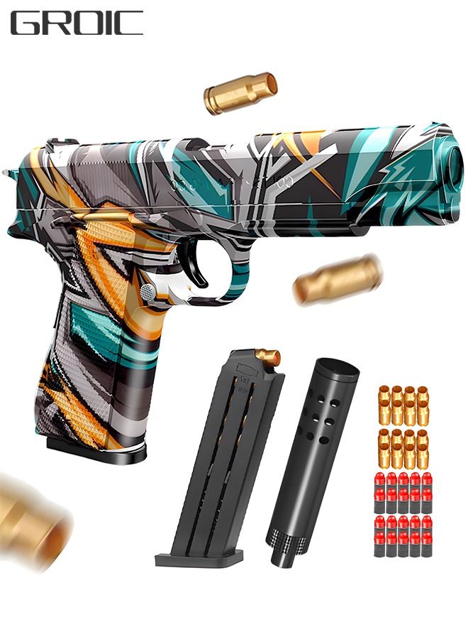 Soft Bullet Gun Toys 1911 Colt Foam Blasters Toy Pistol RoboCop Pattern, 30-PCs EVA Safety Foam Soft Bullet Darts, Shell Ejecting Shooting Games Educational Model Toys Gifts Guns Pistol