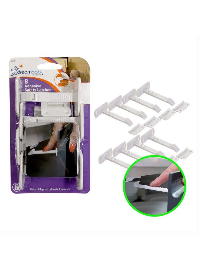 Adhesive Safety Latches For Drawers & Cabinets White 8 Count