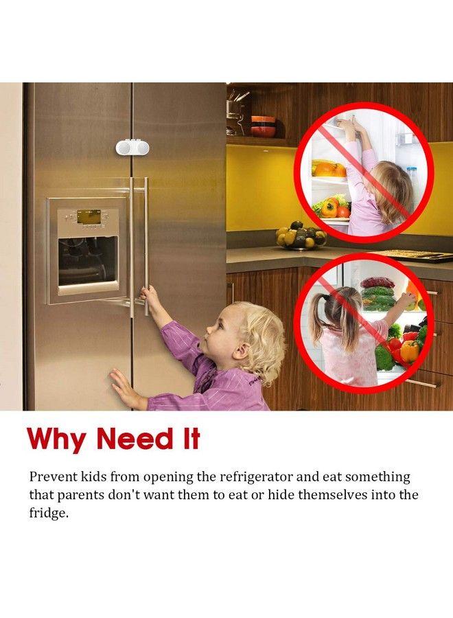 Baby Safety French Fridge Door Lock Freezer Refrigerator Lock Cabinet Cupboard Lock For Childproof & Pet Proofing Easy To Install And Use 3M Adhesive No Tools Need Or Drill (White)