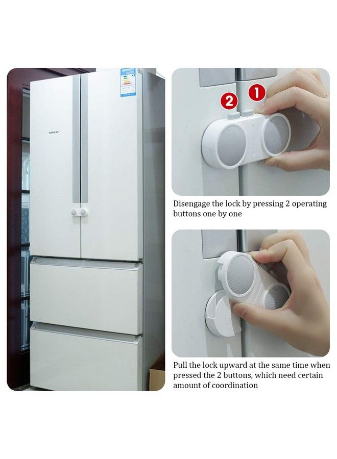 Baby Safety French Fridge Door Lock Freezer Refrigerator Lock Cabinet Cupboard Lock For Childproof & Pet Proofing Easy To Install And Use 3M Adhesive No Tools Need Or Drill (White)