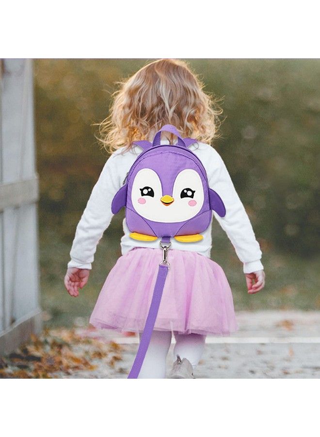Toddler Harness Backpack Leash Cute Penguin Kid Backpacks With Anti Lost Wrist Link Mini Child Backpack Harness Leashes Walking Wristband Rope Travel Bag Harness Rein For Baby Girls (Purple)