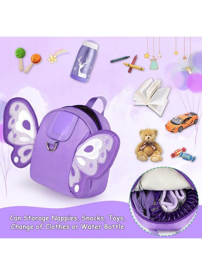 Toddler Harness Backpack Leash Cute Butterfly Kid Backpacks With Anti Lost Wrist Link Mini Child Backpack Harness Leashes Walking Wristband Travel Bag Harness Rein For Baby Girls (Purple)