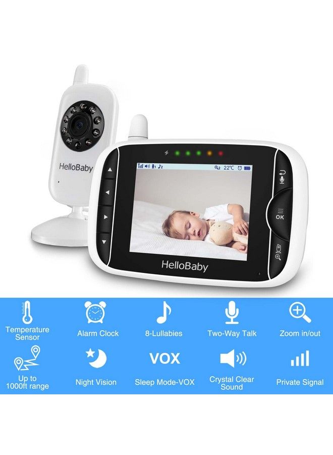 Video Baby Monitor With Camera And Audio 3.2Inch Baby Camera Monitor Ips Display Baby Monitor No Wifi Twoway Audio Vox Mode Infrared Night Vision Temperature Monitoring Lullaby