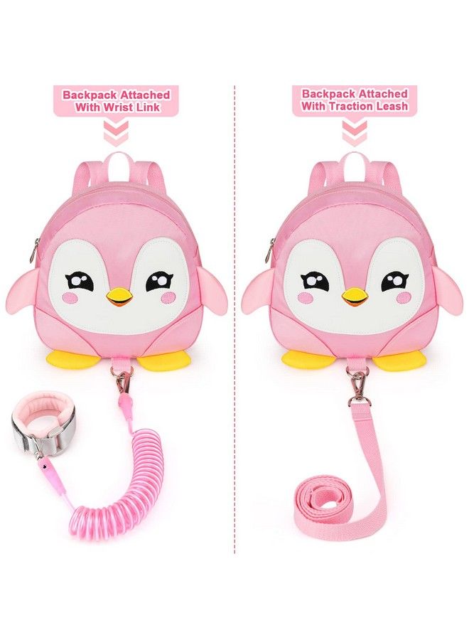 Toddler Harness Backpack Leash Cute Penguin Kid Backpacks With Anti Lost Wrist Link Mini Child Backpack Wristband Tether Strap And Protection Leashes Travel Bag Harness Rein For Baby Girls