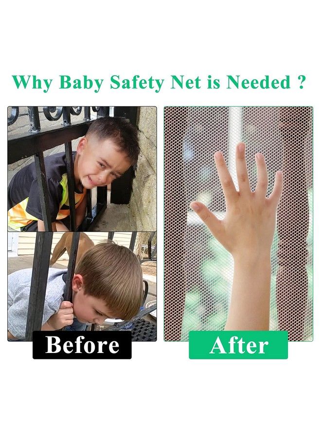 Baby Safety Net For Balcony Baby Protection Stairway Safety Net Protector With 25 Nylon Ropes And 15 Plastic Buckle Safety Banister Stair Mesh For Baby Toddler Decent Mesh Fabric (White)