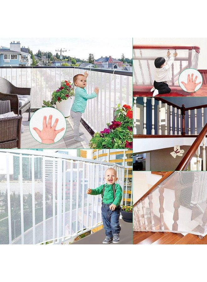 Baby Safety Net For Balcony Baby Protection Stairway Safety Net Protector With 25 Nylon Ropes And 15 Plastic Buckle Safety Banister Stair Mesh For Baby Toddler Decent Mesh Fabric (White)