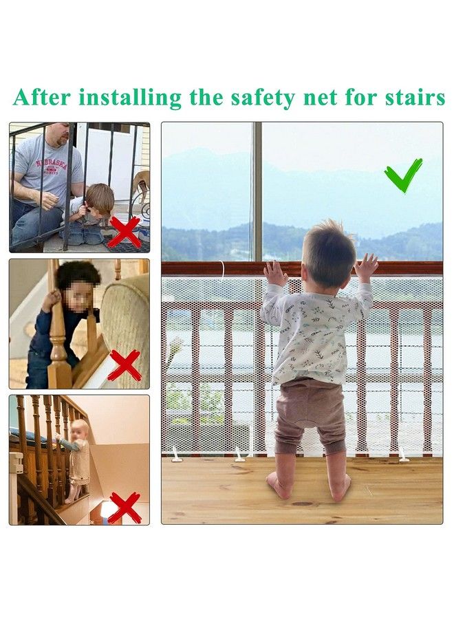 Baby Safety Net For Balcony Baby Protection Stairway Safety Net Protector With 25 Nylon Ropes And 15 Plastic Buckle Safety Banister Stair Mesh For Baby Toddler Decent Mesh Fabric (White)