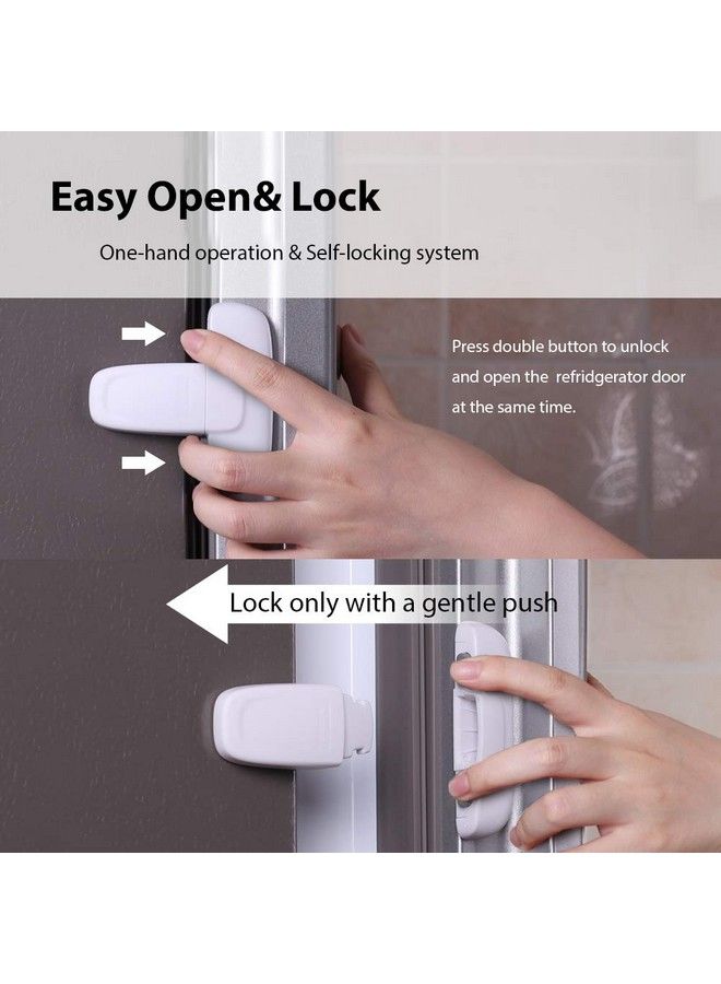 Home Refrigerator Fridge Freezer Door Lock Latch Catch Toddler Kids Child Cabinet Locks Baby Safety Child Lock Easy To Install And Use 3M Adhesive No Tools Need Or Drill (White)