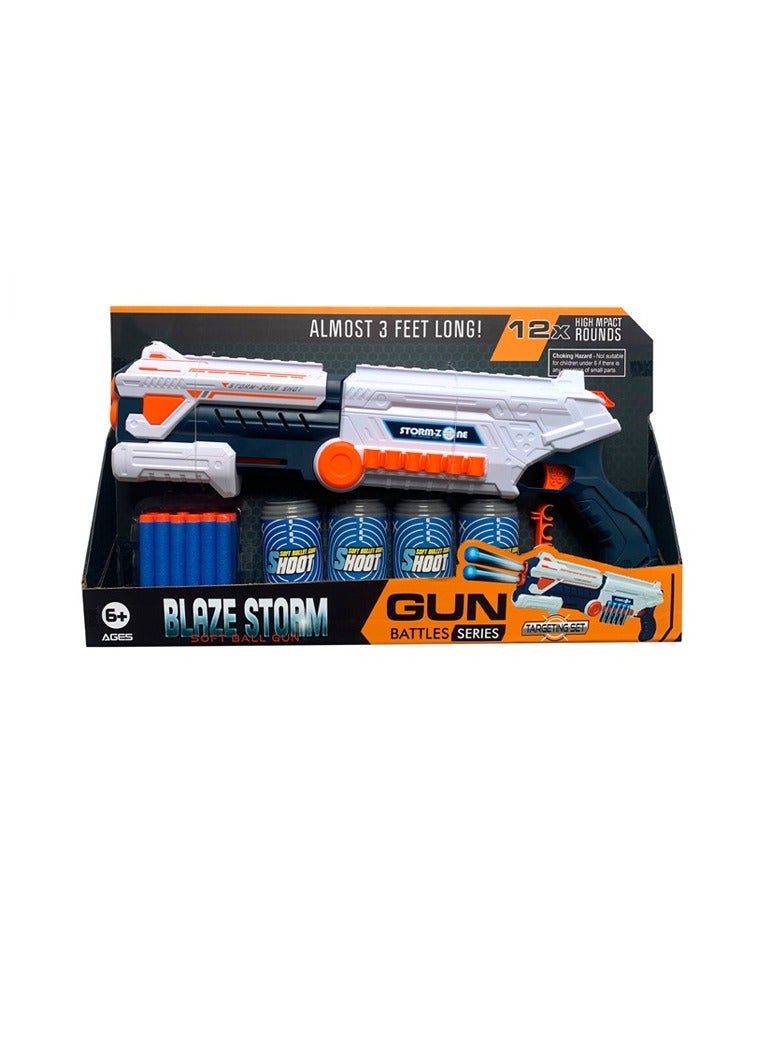 BAYBEE Foam Blaster Kids Gun Toy With 12x Bullets and 4x Shot Bullets 48x19x16cm 12 Round Ammo Gun Toys For Kids 4 5 6 7 8 9 Years Old  and Up - White