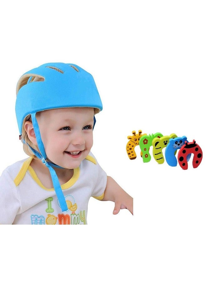 Baby Safety Helmet (Blue 1) And Door Stopper (5 Pcs)