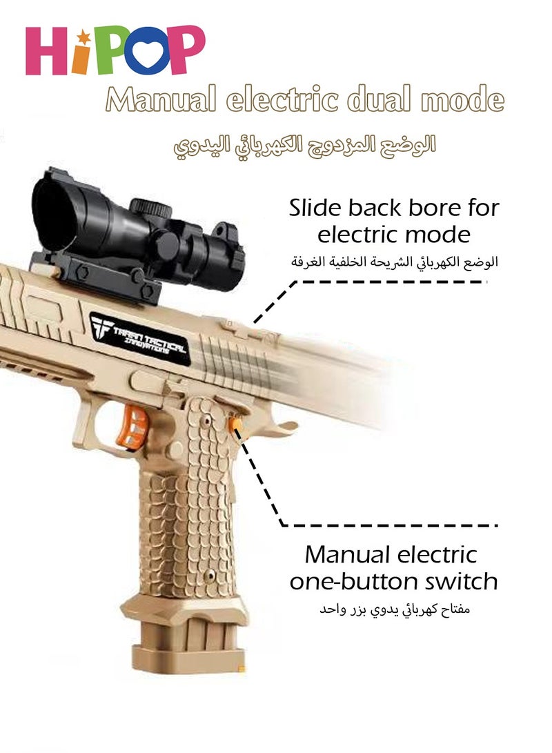 Electric Toys Gun with Sensing Flame Effect,Gel Ball Blaster Gun Toy with Safe Flame Muzzle Silencer,Manual and Electric Dual Mode,Kids Safe Pistol Toy